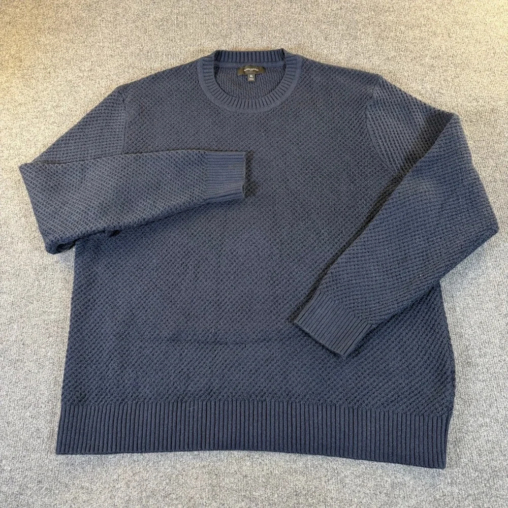 Banana Republic Mens XL Heavy Navy Blue Waffle Knit Crewneck Sweater #3292